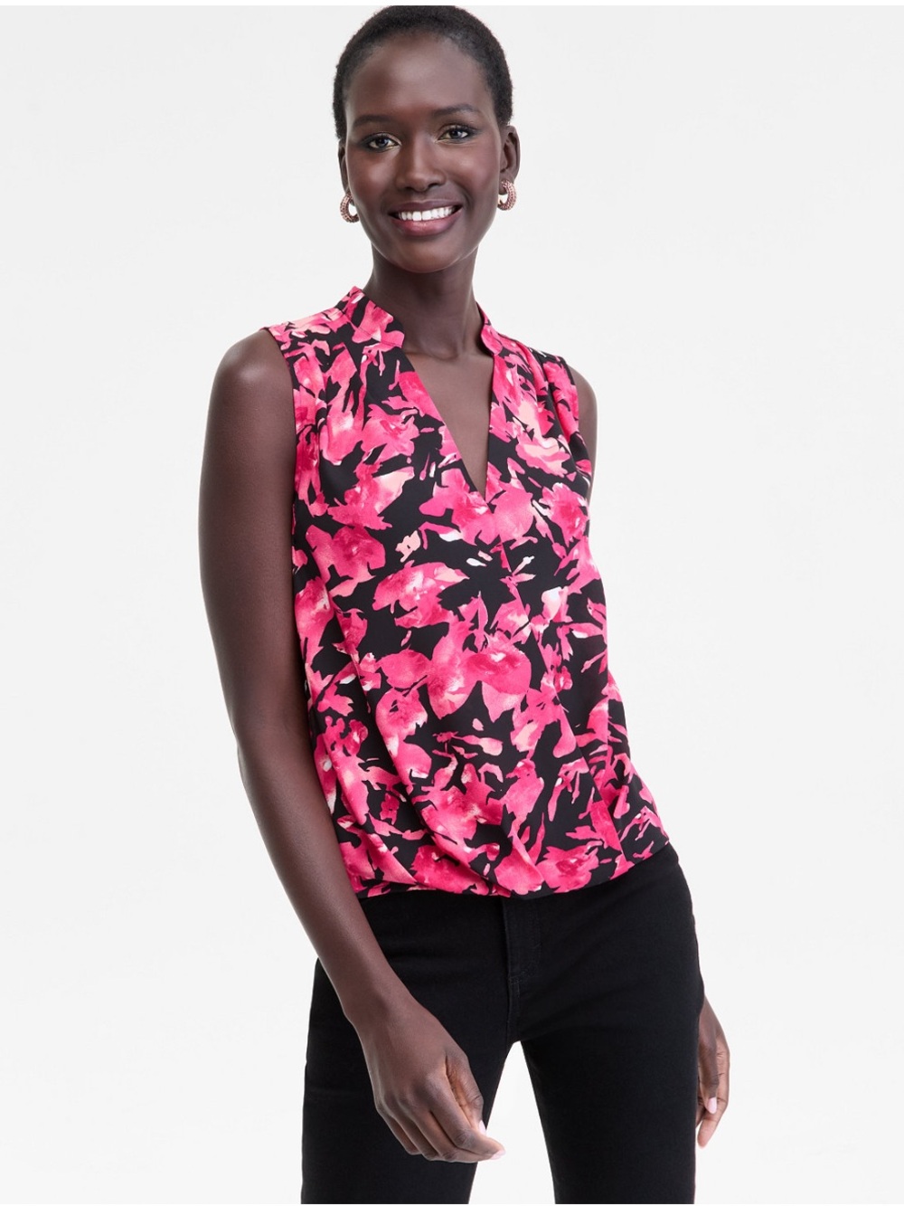 Plus Size INC International Concepts Pink Floral Surplice Sleeveless Top